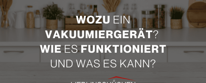 Küchenstudio Eine Küche mit einer weißen Arbeitsplatte und einem Schild mit der Aufschrift „Wozu es vacummergerats“.