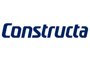Küchenstudio Ein blau-weißes Logo mit dem Wort „constructa“.
