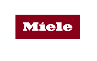 Küchenstudio Das Miele-Logo auf rotem Grund.