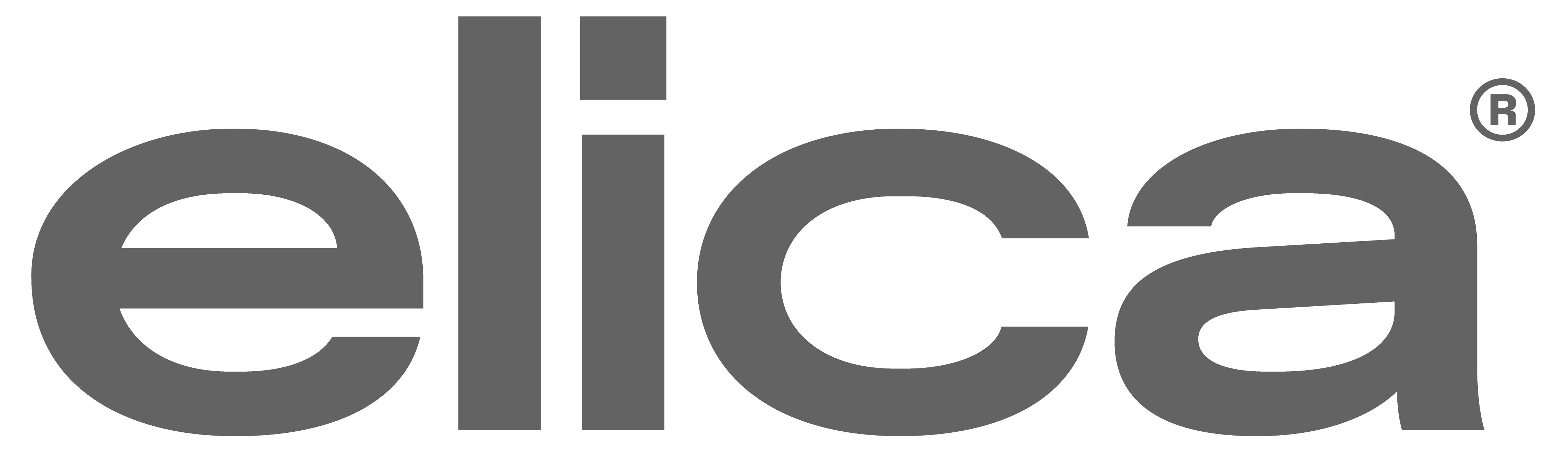 Küchenstudio Das Bild zeigt das Elica-Logo in Grau mit dem Markennamen in Kleinbuchstaben und einem Symbol für ein eingetragenes Warenzeichen daneben, was an die elegante Designästhetik des Küchenstudios Nürnberg erinnert.