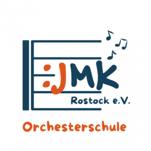Küchenstudio Logo mit Musiknoten, dem Text „:JMK Rostock e.V.“ in blau und orange, „Orchesterschule“ in orange unter Notenlinien – perfekt für Musikliebhaber, die ihre Lieblingsküchen gestalten oder ein Küchenstudio besuchen. Küchenstudio Logo mit Musiknoten, dem Text ":JMK Rostock e.V." in blau und orange, "Orchesterschule" in orange unter Notenlinien - perfekt für Musikliebhaber, die ihre Lieblingsküchen gestalten oder ein Küchenstudio besuchen.