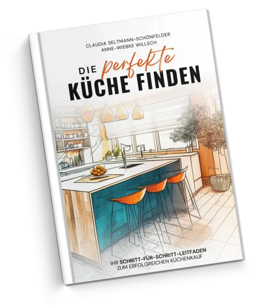 Küchenstudio Das Buchcover mit dem Titel „Die perfekte Küche finden“ zeigt eine moderne Küchenillustration mit einer Insel, Hockern und Regalen. Autorinnen: Claudia Seltmann-Schönfelder und Anne-Wiebke Willsch. Küchenstudio Das Buchcover mit dem Titel "Die perfekte Küche finden" zeigt eine moderne Küchenillustration mit einer Insel, Hockern und Regalen. Autorinnen: Claudia Seltmann-Schönfelder und Anne-Wiebke Willsch.